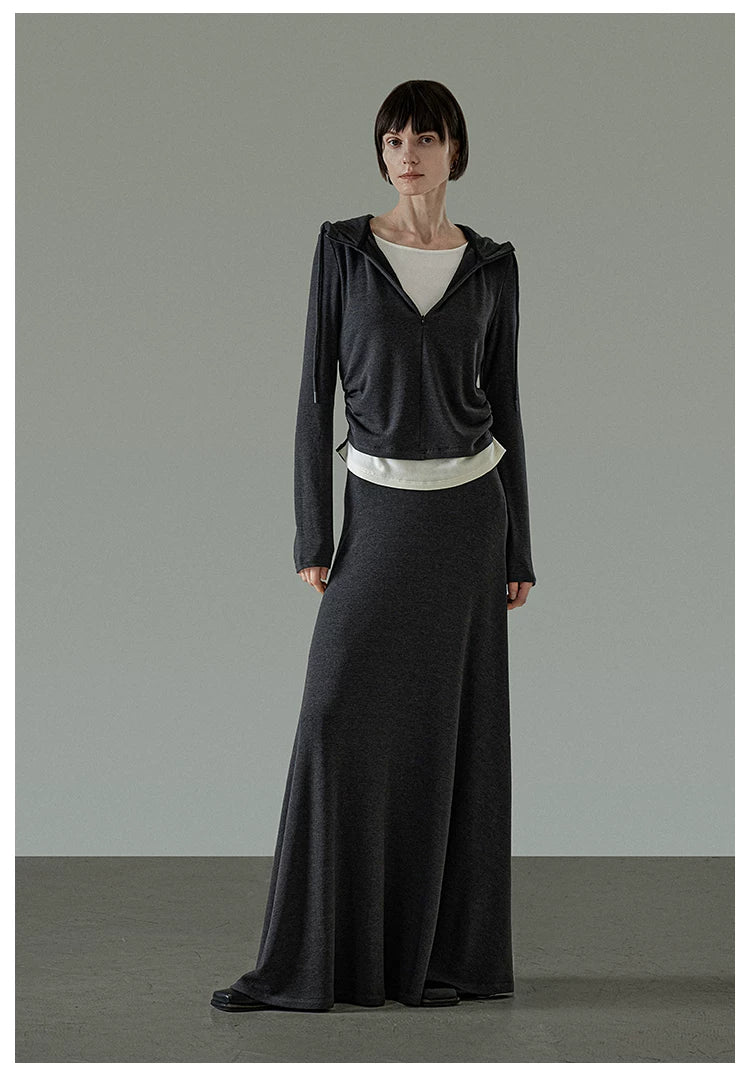 Spring Loose-Fit Slim Flowy Maxi Skirt