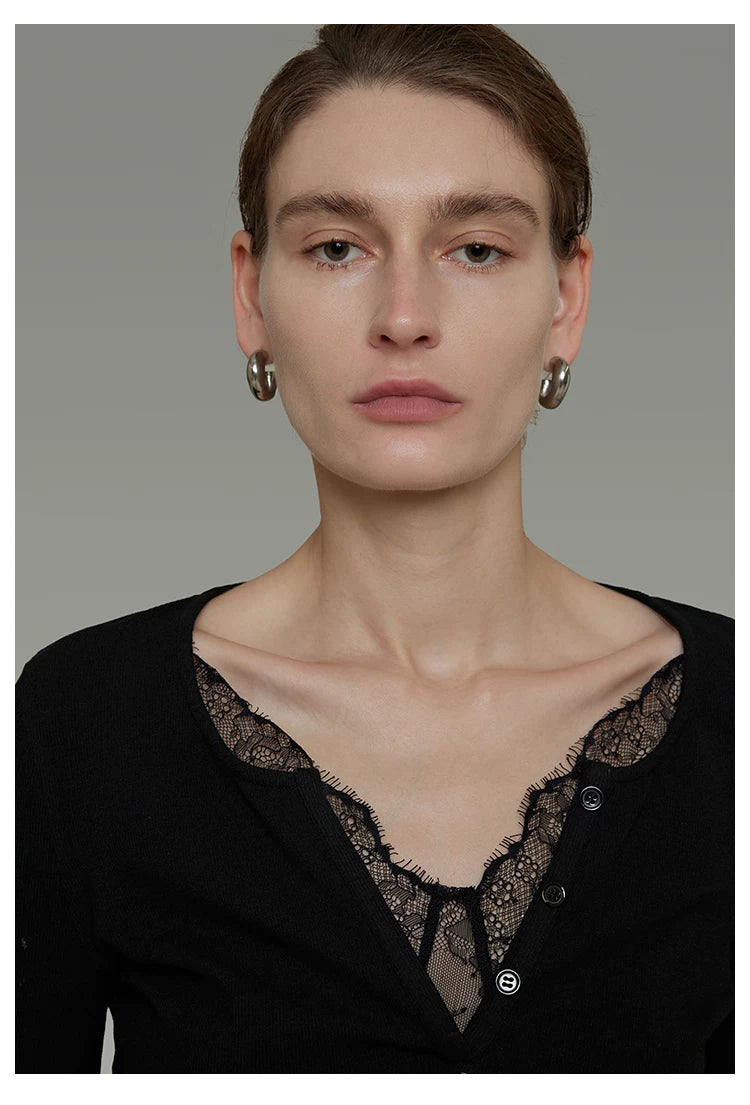 Minimalist Lace V-Neck Slim-Fit Knit Top
