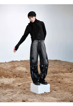 Heavyweight Washed Straight-Leg Jeans with Floral Appliqué