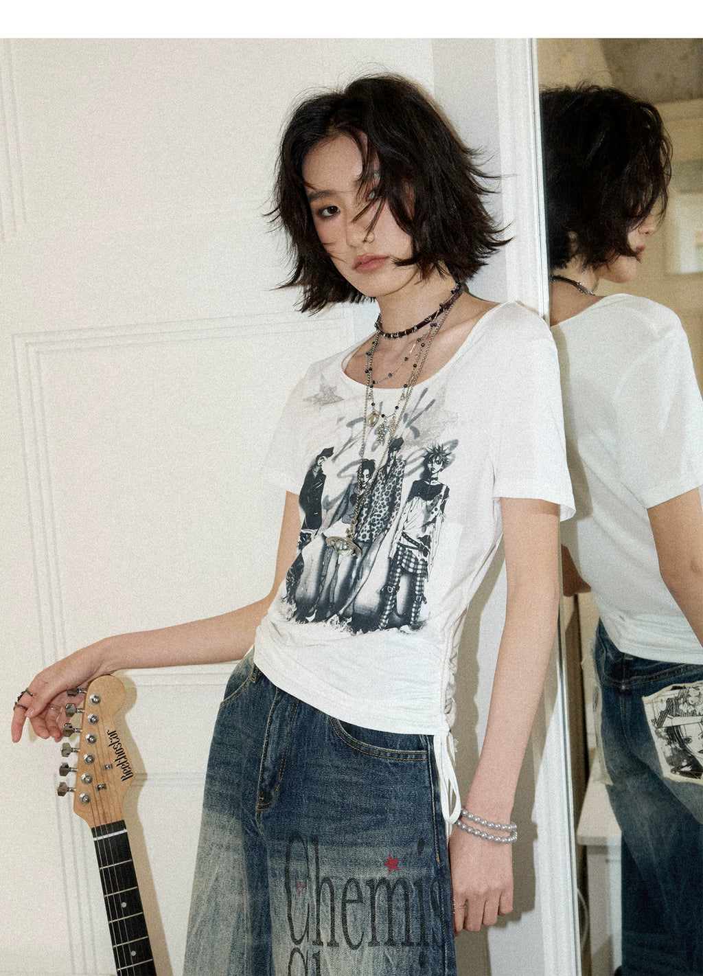 NANA Collaboration Portrait Graphic Drawstring Cropped T-Shirt