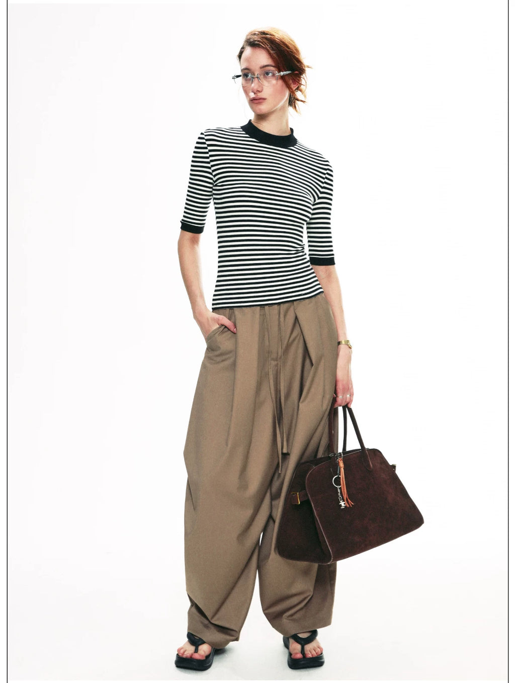 Wrinkle-Resistant Draped Wide-Leg Parachute Pants