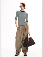 Wrinkle-Resistant Draped Wide-Leg Parachute Pants