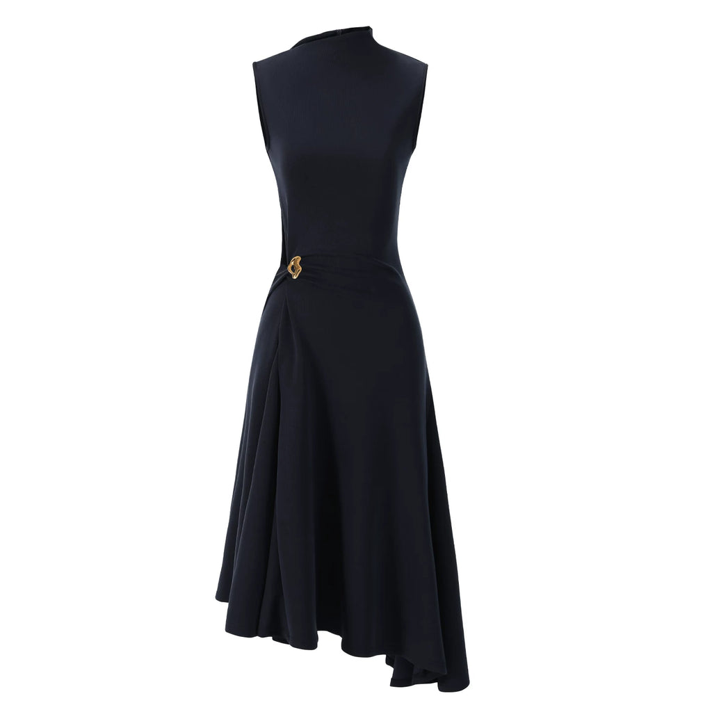 French Style Sleeveless Knot Detail Casual Work Dress