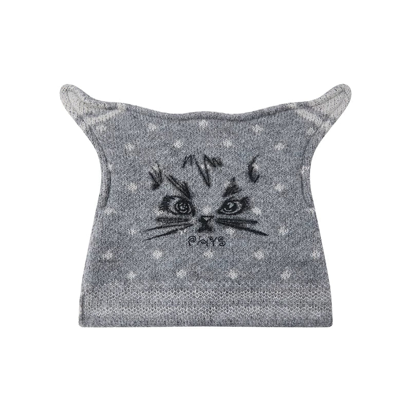 Adjustable Cat Ear Knit Hat – Soft Gold Velvet Polka Dot Beanie