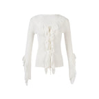 Lace Ruffle V-Neck Knit Cardigan
