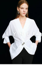 French V-Neck Waist-Cinching Blouse