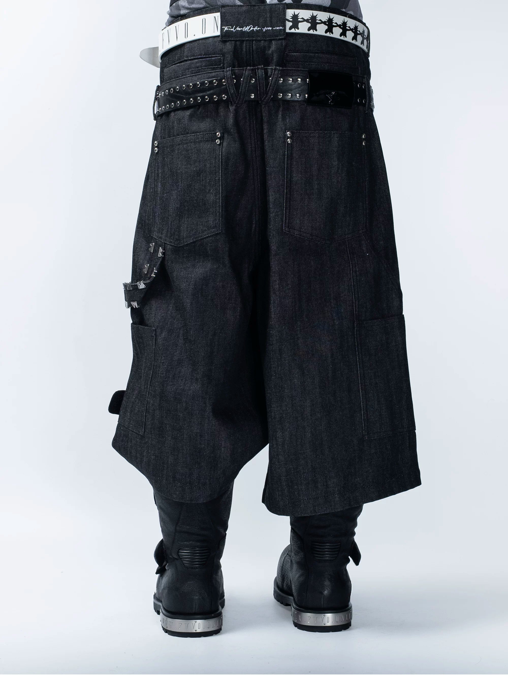 FVVO PunkFreeGuys Patch & Stud Cropped Pants