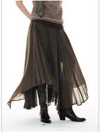 French-Inspired Faux Two-Piece Asymmetric Silk Skirt