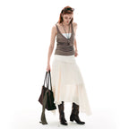 French-Inspired Faux Two-Piece Asymmetric Silk Skirt