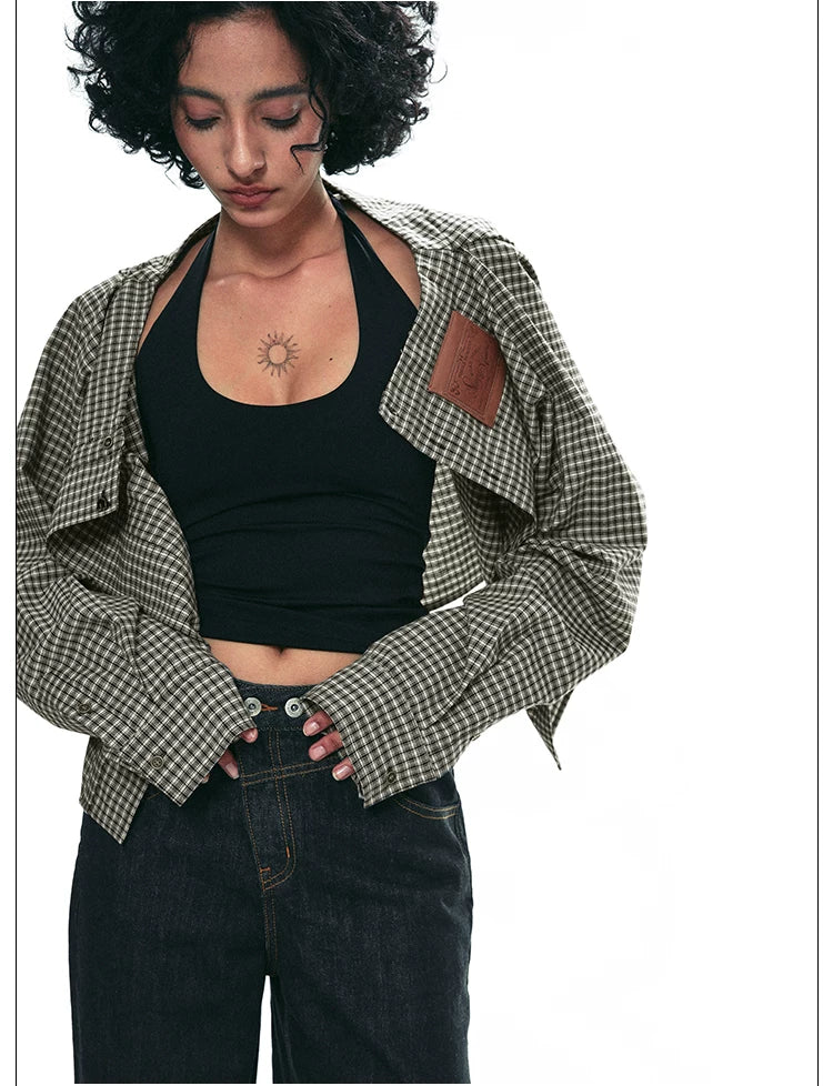 Deconstructed Plaid Shirt Dress with Irregular Two-Way Design