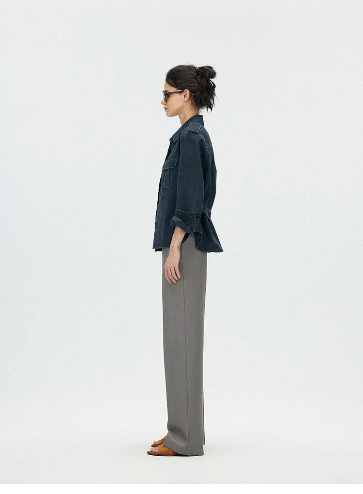 Washed Utility Shirt Jacket with Adjustable Waist