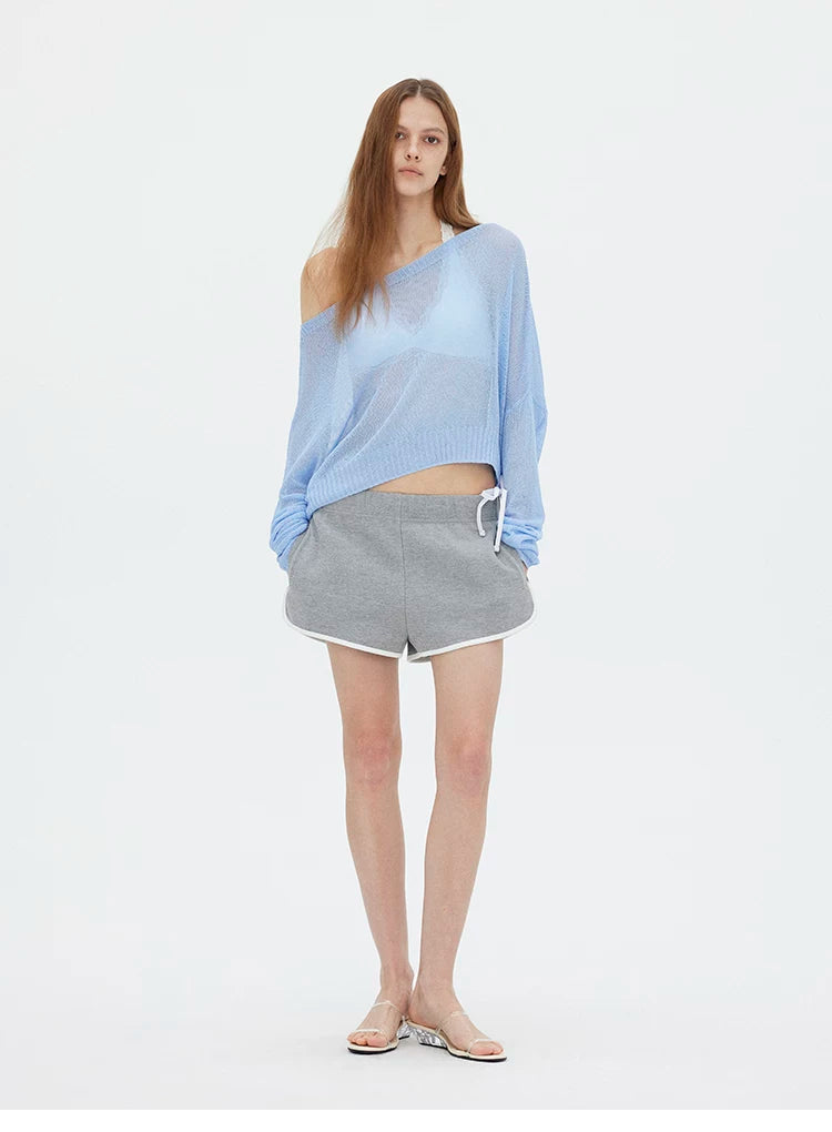Asymmetric Shoulder Lyocell Linen Knit Cover-Up