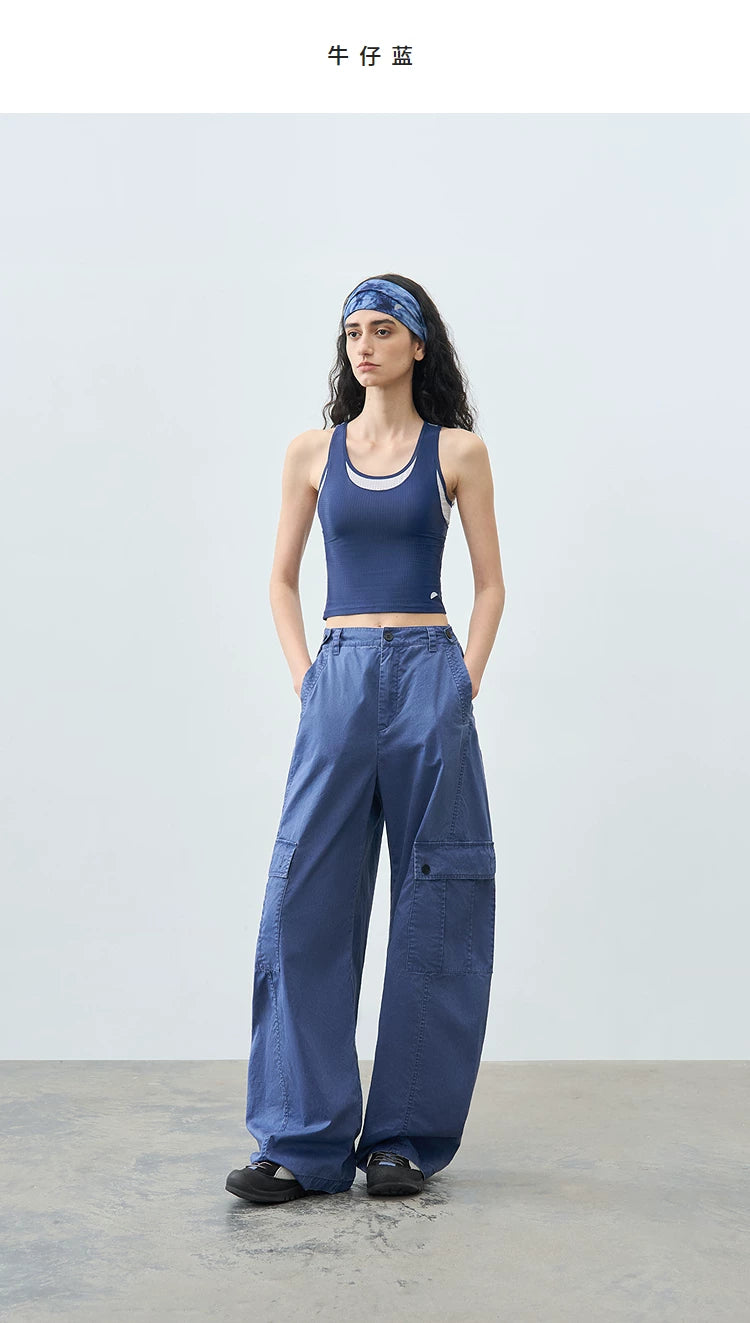 Loose Casual Textured Washed Curved Leg Pants