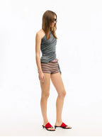 Asymmetric Ruched One-Shoulder Fitted T-Shirt