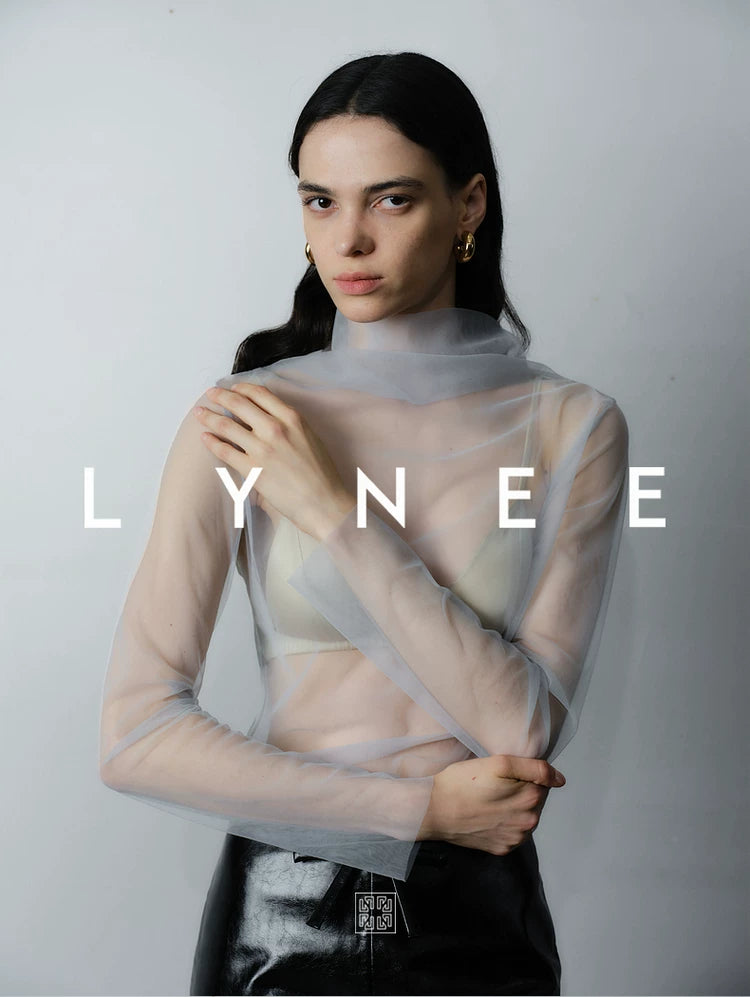 Sheer Mesh Mock Neck Long Sleeve Top