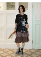 NANA Collaboration Plaid Patchwork Lace-Up Tiered Skirt
