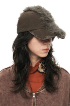 Vintage Punk Distressed Mohair Plush Newsboy Cap with Studs – Washed Texture