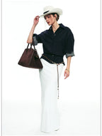 French-Inspired Slim-Fit Cropped Denim Shirt