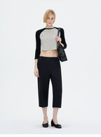 Lace Waist Straight-Leg Cropped Tailored Pants