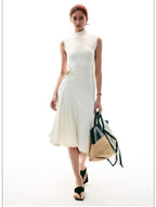French Style Sleeveless Knot Detail Casual Work Dress