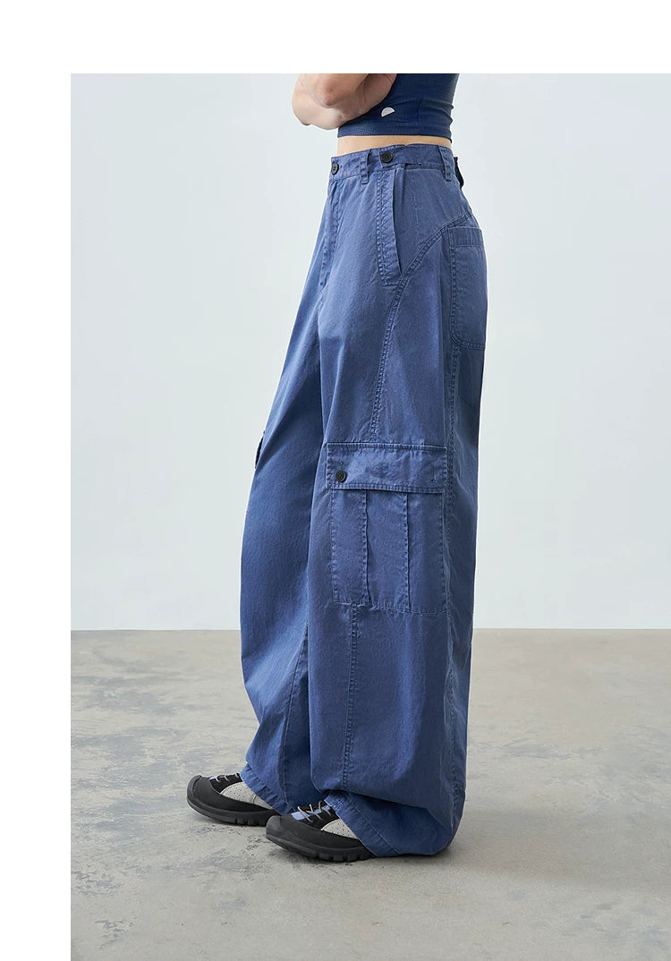 Loose Casual Textured Washed Curved Leg Pants