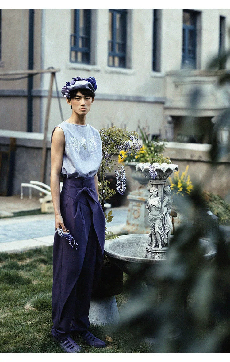 Vintage High-Waist Asymmetric Tulip Tapered Cropped Pants