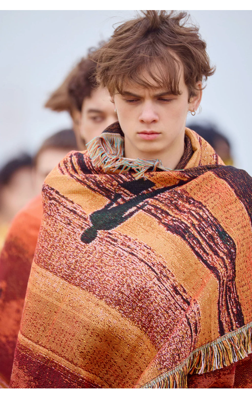 Sunset Print Tassel Throw Blanket for Outdoor Camping