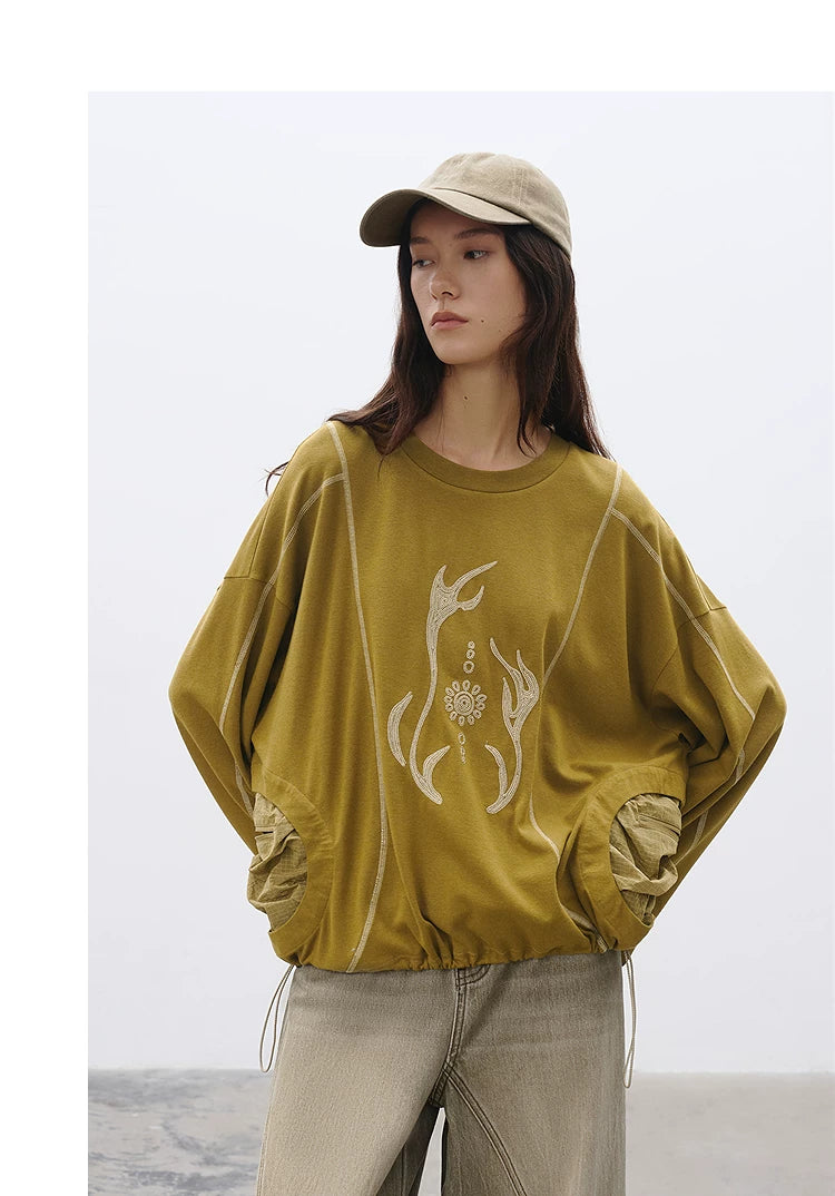 Color Block Crew Neck T-Shirt – Light Sporty Embroidered Patchwork Tee