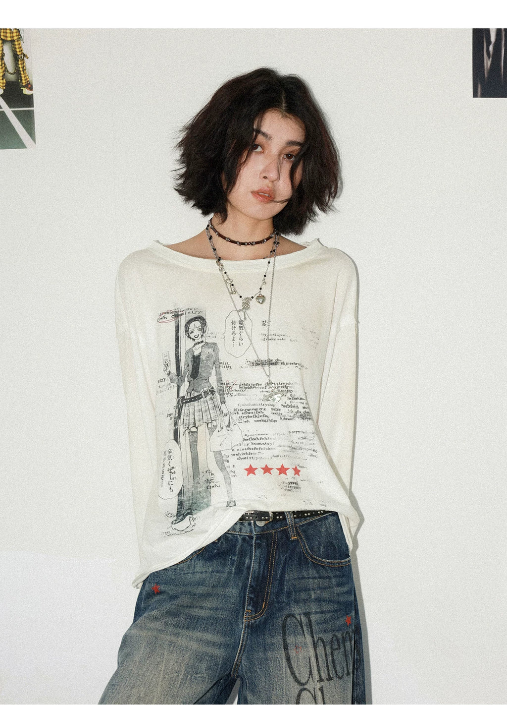 NANA Collaboration Vintage Loose Fit Graphic Long Sleeve T-Shirt