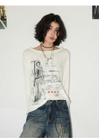 NANA Collaboration Vintage Loose Fit Graphic Long Sleeve T-Shirt