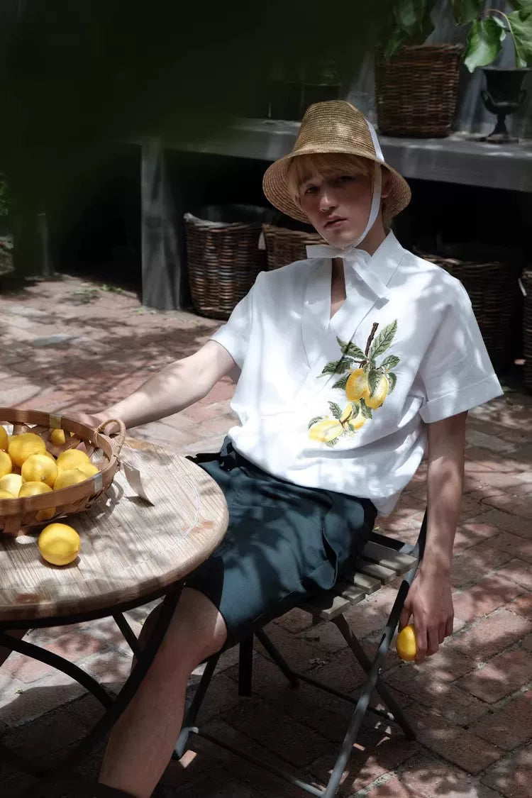 Botanical Embroidered Oversized Shirt