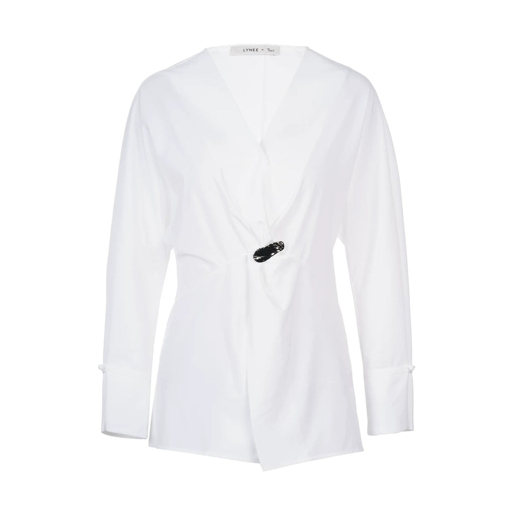 French V-Neck Waist-Cinching Blouse