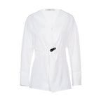 French V-Neck Waist-Cinching Blouse