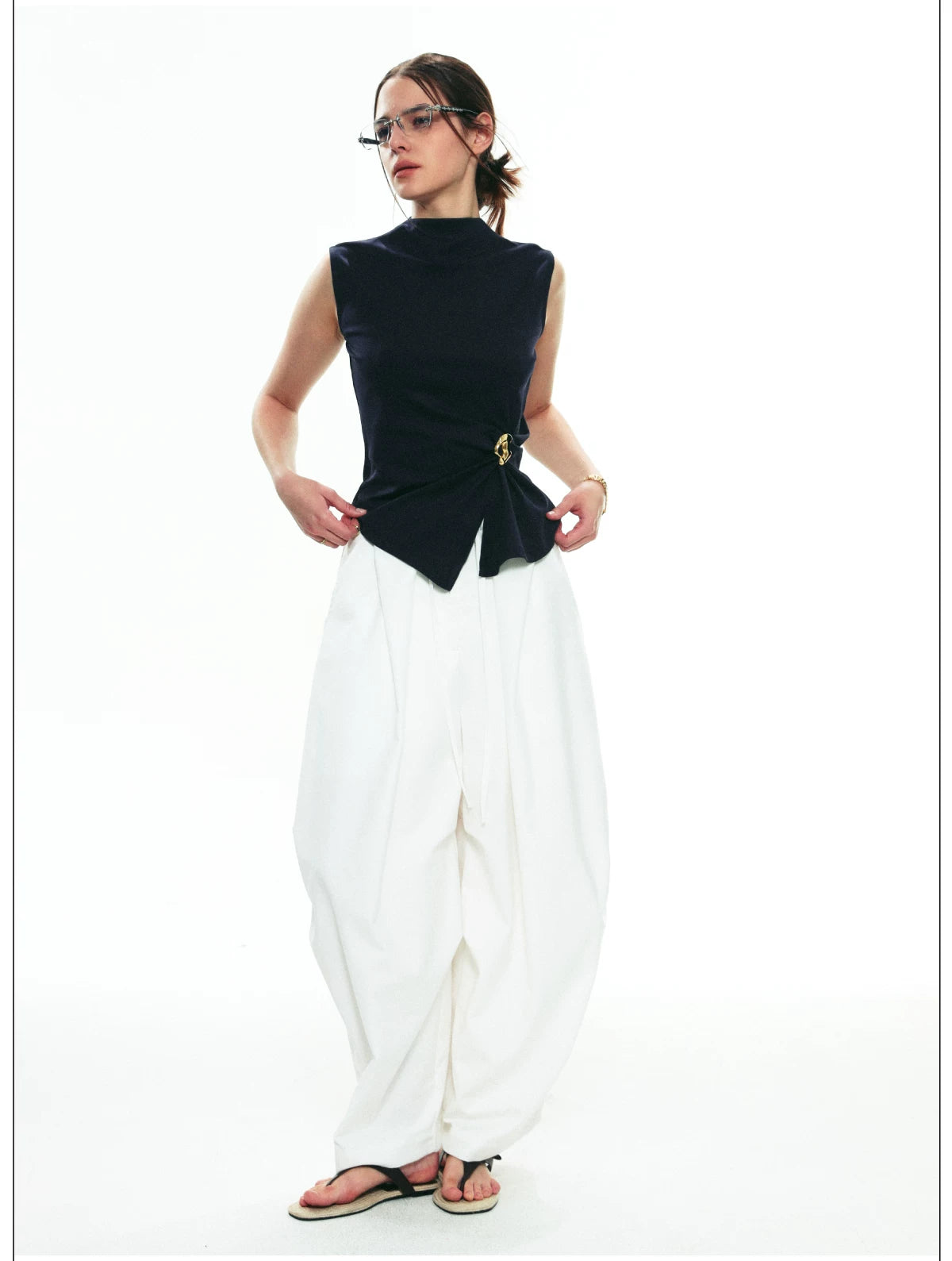 French-Inspired Slim-Fit Sleeveless Twist Top Set