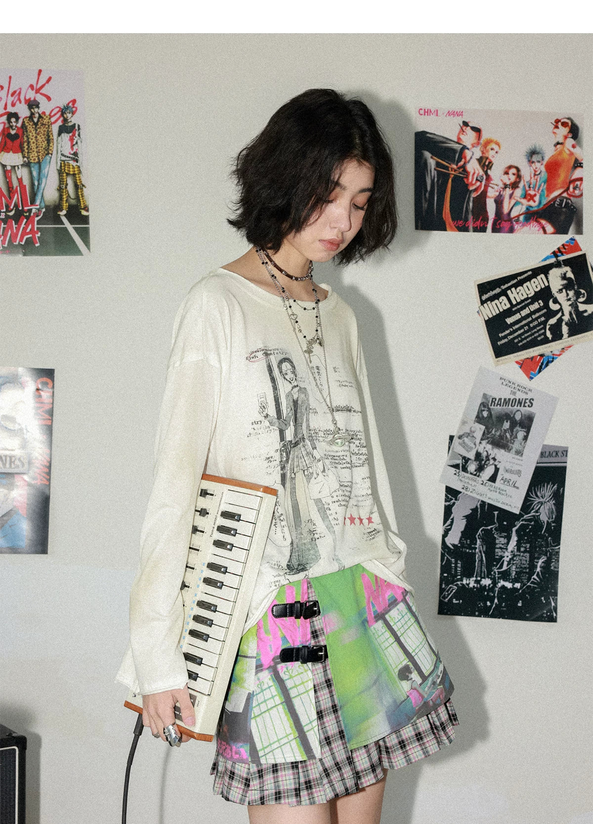 NANA Collaboration Vintage Loose Fit Graphic Long Sleeve T-Shirt
