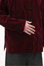 Year of the Horse Velvet Embroidered Chinese Frog Button Stand Collar Cardigan Jacket