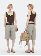 Washed Utility Cargo Shorts with Double Knee Pockets