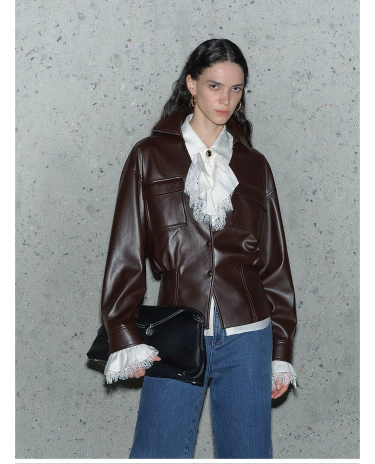 Brown Vintage Faux Leather Jacket