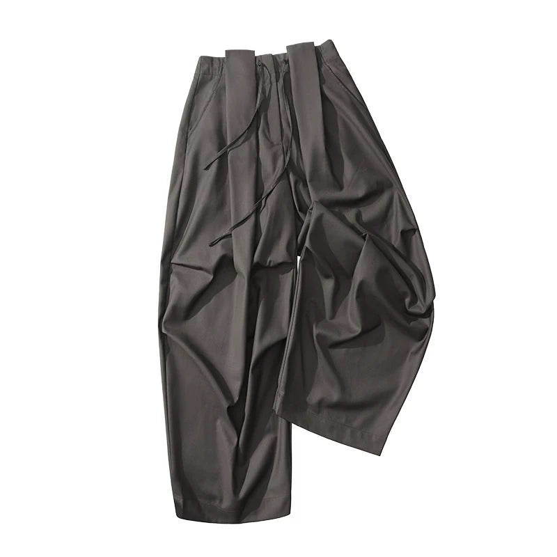 Wrinkle-Resistant Draped Wide-Leg Parachute Pants