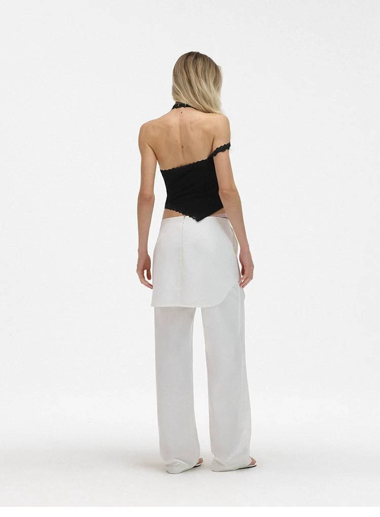 Asymmetric Lace Strap Halter Cami Top