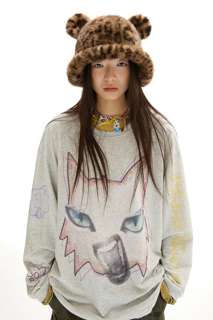Plush Leopard Print Bucket Hat with Bear Ears – Cute Bear Hat