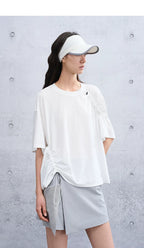 Loose Casual Waffle Knit Asymmetrical Short Sleeve T-Shirt
