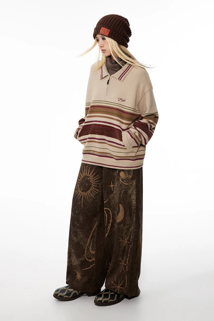 Retro Sun Print Loose Fit Casual Pants – Breathable Spring/Summer Trousers