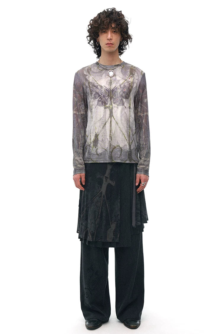 All-Over Print Stretch Mesh Lightweight T-Shirt