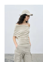 Summer Loose Casual One-Shoulder Asymmetrical Ruched T-Shirt