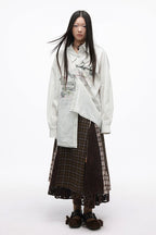 Vintage Plaid Lace Patchwork Layered Midi Skirt