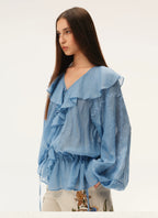 Embroidered Ruffle Collar Blouse