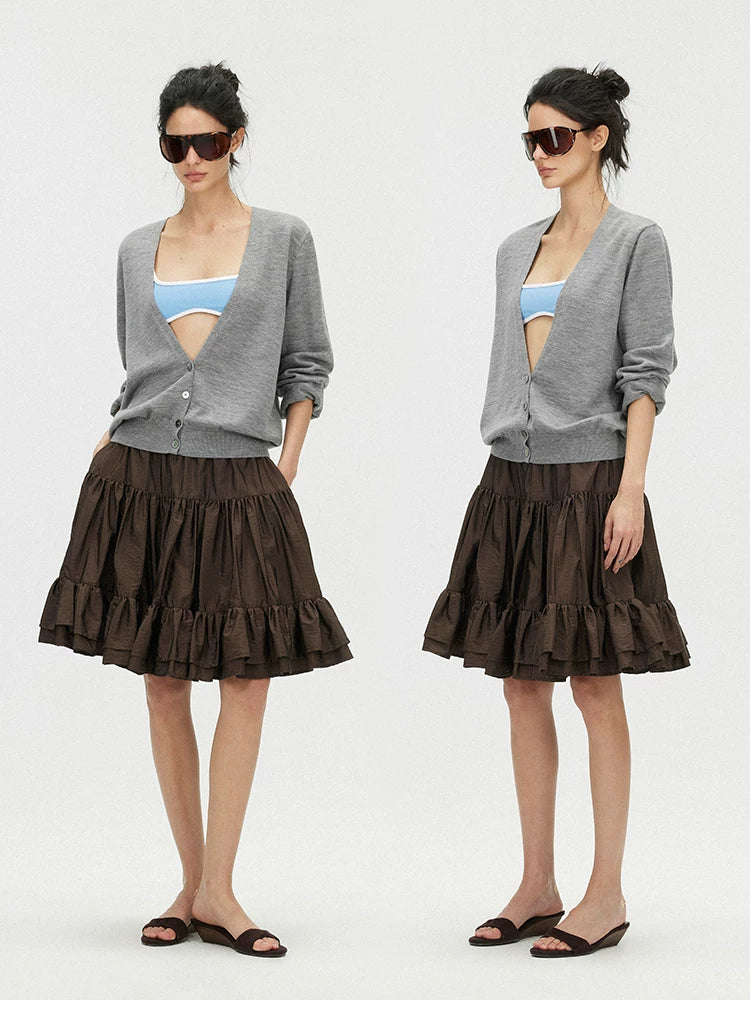 Deep V-Neck 100% Merino Wool Lightweight Cardigan