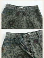Vintage Printed Denim Shorts