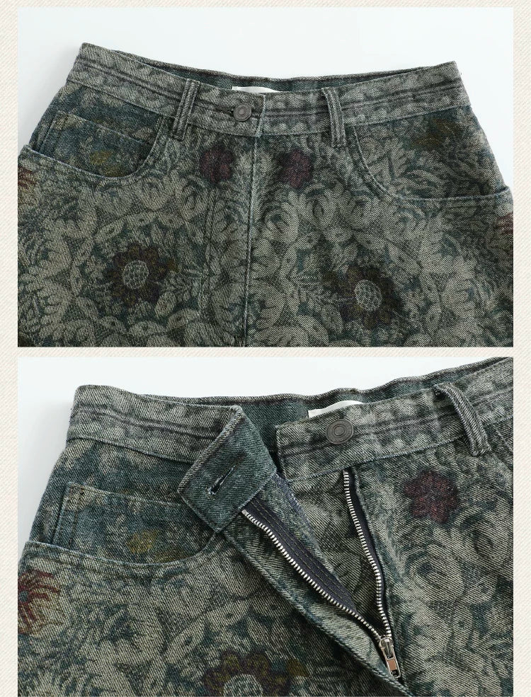 Vintage Printed Denim Shorts